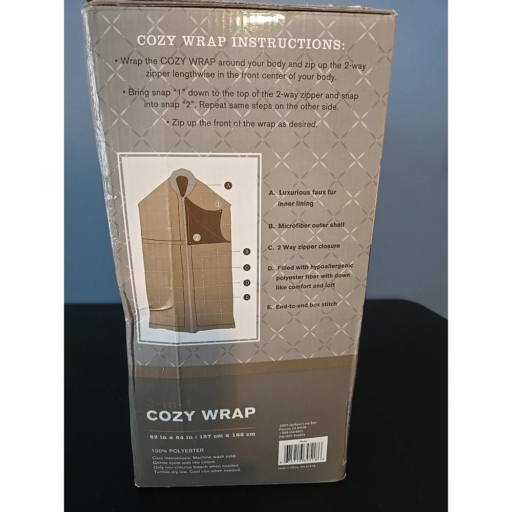 NIB Cozy Wrap - Microplush Wrap, Blanket,‎ Throw 62x64 Red Burgundy